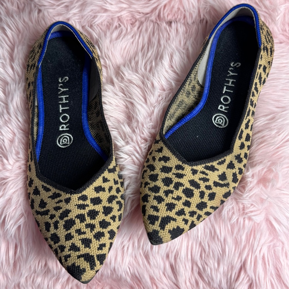 Rothy's The Point Flats Leopard Print Retired Sz 9 Knit Slip On Sustainable EUC - Picture 3 of 8